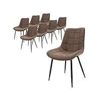 ml-design lot de 8 chaises de salle à manger, marron, revêtement synthétique, pieds en métal noir, fauteuil moderne, assise ergonomique, protections de sol et matériel de montage inclus, style rétro