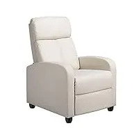 abician fauteuil de relaxation canapé 1 place confortable inclinable en 3 positions avec repose-pied, patins antidérapants, pour salon chambre bureau beige/similicuir
