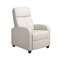 yaheetech fauteuil de relaxation petit canapé inclinable en similicuir en 3 positions 1 place avec repose-pied, pour salon chambre bureau home cinéma, 85 × 67 × 99,5 cm, jusqu’à 120 kg, beige