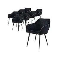 ml-design lot de 8 chaises de salle à manger avec accoudoirs et dossier, noir, revêtement en velours, pieds en métal noir, chaise de cuisine salon pour table à manger, protections de sol inclus