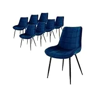 ml-design set de 8 chaises de salle à manger, bleu foncé, en velours, style rétro, assise rembourrée, pieds en métal noir, fauteuil chaise ergonomique, protections de sol et matériel montage inclus