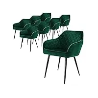 ml-design lot de 8 chaises de salle à manger avec accoudoirs et dossier, vert foncé, revêtement en velours, pieds en métal noir, chaise de cuisine salon pour table à manger, protections de sol inclus