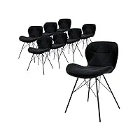 ml-design lot de 8 chaises de salle à manger avec dossier, noir, revêtement en velours, pieds en métal noir, chaise de cuisine ergonomique pour table à manger, protections de sol inclus
