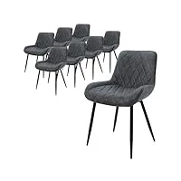 ml-design set de 8 chaises de salle à manger, anthracite, avec dossier et accoudoirs, assise synthétique, pieds métal noir, style rétro, fauteuil moderne de salon bureau cuisine, kit montage inclus