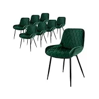 ml-design lot de 8 chaises de salle à manger - vert- style rétro - assise rembourrée aspect velours - pieds en métal noir - avec dossier et accoudoirs - fauteuil moderne salon bureau chambre cuisine