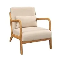 homcom fauteuil de salon avec cadre en bois massif fauteuil lounge - assise profonde - accoudoirs - aspect velours beige