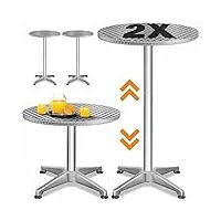 casaria® set de 2 tables de bar bistrot ronde ? 60 cm hauteur réglable 70 cm / 115 cm 2 en 1 en aluminium mange debout