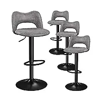 yaheetech lot de 4 tabourets de bar en similicuir avec dossier oreillers chat réglables en hauteur de 81,5 à 103 cm chaises de cuisine pivotants avec repose-pied pour cuisine bistrot gris