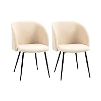 homcom lot de 2 chaises de salle à manger avec dossier chaise de cuisine en tissu chaise de salon avec pieds en acier - 55 x 62 x 80 cm beige noir