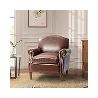hulala hom chaise d'appoint en similicuir avec pieds en bois rétro fauteuil rembourré confortable avec garniture de tête de clou chaise de canapé simple pour salon chambre à coucher marron