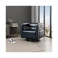 hulala home fauteuil d'appoint pivotant fauteuil en cuir 3d moderne incurvé à dossier ouvert avec base en métal doré fauteuil club rembourré pour salon bleu marine