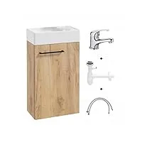 deftrans domodomo armoire de salle de bain avec lavabo, meuble lavabo 40 x 60 x 21,3 cm, en céramique, meuble sur pied pour petite salle de bain (chêne)