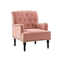 hulala home fauteuil à oreilles avec accoudoirs du milieu du siècle chaise d'appoint moderne en velours à dossier haut avec pieds en bois fauteuil club rembourré pour salon chambre à coucher rose