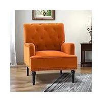 hulala home fauteuil en velours orange fauteuil de salon moderne avec de pieds en bois et d'une décoration cloutée parfait pour le salon, la chambre à coucher et le bureau (orange,1)