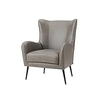 hulala home fauteuil de loisirs imitation cuir avec accoudoirs et pieds en métal, gris fauteuil de lecture avec dossier en forme d'aile, parfait pour le salon et la chambre à coucher, (gris,1)