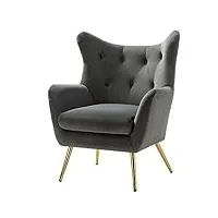 hulala home fauteuil de salon fauteuil d'appoint en velours chaise de coiffeuse rembourrée confortable avec pieds en métal doré et aileron pour salon gris
