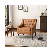 hulala home chaise d'appoint en similicuir avec garniture cloutée fauteuil de salon capitonné avec coussin amovible chaise de canapé traditionnelle pour chambre à coucher bureau brown