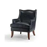 hulala home fauteuil de salon en cuir chaise rembourré rivets du moyen Âge avec accoudoirs,coussin épais et pieds en bois massif convient au chambre à coucher salon bureau, bleu marine
