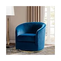 hulala home fauteuil pivotant en velours bleu, rotation à 360°avec base en métal doré, fauteuil avec accoudoirs de style nordique, club fauteuil, idéal pour le salon ou la chambre (bleu,1