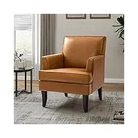 hulala home chaise d'appoint moderne en similicuir chaise de canapé rembourrée confortable avec garniture cloutée fauteuil de chambre à coucher avec pieds en bois camel