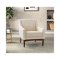 hulala home chaise d'appoint en tissu avec coussin amovible fauteuil rembourré confortable pour salon chambre canapé simple traditionnel avec pieds en bois blanc