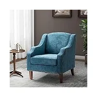 hulala hom chaises d'appoint contemporaines fauteuil rembourré confortable avec coussin amovible et pieds en bois chaise pantoufle à tête de clou pour salon chambre lecture bleu