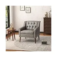 hulala home chaise d'appoint en similicuir avec garniture cloutée fauteuil de salon capitonné avec coussin amovible chaise de canapé traditionnelle pour chambre à coucher bureau gris