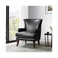 hulala hom fauteuil d'appoint en similicuir avec accoudoirs pour salon fauteuil moderne en cuir avec garniture cloutée fauteuil d'appoint en cuir végétalien avec dossier à oreilles noir