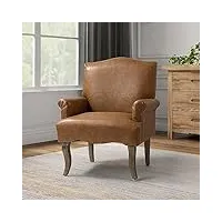 hulala home fauteuil moderne avec pieds en bois et accoudoirs roulés, chaise d'appoint rembourrée confortable pour salon chambre bureau (1, marron)