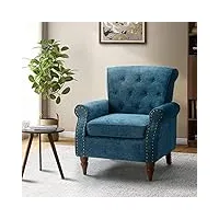 hulala hom petite chaise d'appoint moderne chaise d'appoint de salon chaise d'appoint rembourrée avec accoudoirs fauteuil capitonné à boutons fauteuil pour chambre bureau bleu