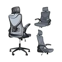 vounot chaise de bureau ergonomique hauteur ajustable avec appuie-tête et accoudoir réglables fauteuil de bureau maille respirante dossier coussin confortable gris