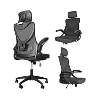 vounot chaise de bureau ergonomique hauteur ajustable avec appuie-tête et accoudoir réglables fauteuil de bureau maille respirante dossier coussin confortable noir