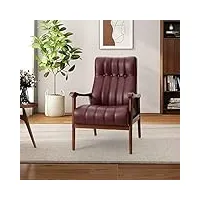 hulala home fauteuil en cuir chaises d'appoint du milieu du siècle chaises longues capitonnées à dossier épais chaise de canapé simple en similicuir fauteuil de lecture pour salon bureau rouge