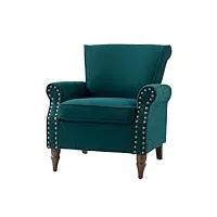 hulala home chaise d'appoint moderne avec pieds en bois et garniture cloutée petit fauteuil club en tissu fauteuil rembourré confortable pour chambre à coucher salon canapé simple vert