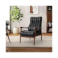 hulala hom fauteuil en cuir chaises d'appoint du milieu du siècle chaises longues rembourrées à dossier Épais chaise de canapé simple en similicuir fauteuil de lecture pour salon bureau noir