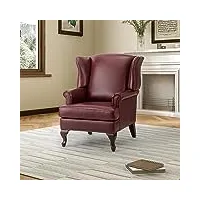 hulala home-fauteuil salon en cuir avec pieds en bois massif, fauteuil de relaxation simple chaise rembourré rivet pour salon, chambre et bureau, roux