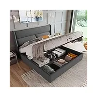 sweiko lit double rembourré, chambre à coucher moderne lit à plateforme avec support à lattes en bois et rangement sous le lit appuie-tête réglable sommier(sans matelas) (140x200cm)