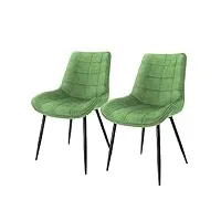 ml-design lot 2x chaises de salle à manger vert sauge, style moderne/retro, dossier/accoudoirs rembourrée aspect velours, pieds en métal noir, chaise ergonomique, fauteuil deco de salon, chambre