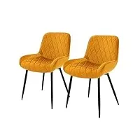 ml-design lot 2x chaises de salle à manger moutarde, style moderne/retro, dossier et accoudoirs rembourrée aspect velours, pieds en métal noir, chaise ergonomique, fauteuil pour salon/chambre
