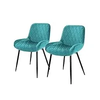 ml-design lot 2x chaises de salle à manger pétrole, style moderne/retro, dossier et accoudoirs rembourrée aspect velours, pieds en métal noir, chaise ergonomique, fauteuil pour salon/chambre/cuisine