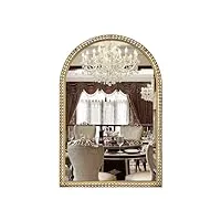 fobule miroir mural en forme d'arche de 61 x 91,4 cm, cadre en perles en métal doré antique, miroir de salle de bain, miroir vintage classique à suspendre pour coiffeuse, cheminée, entrée, salon