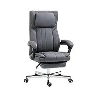 vinsetto chaise de bureau fauteuil ergonomique siège pivotant dossier inclinable hauteur réglable accoudoirs appui-tête repose-pieds 65 x 61 x 105-113 cm - gris