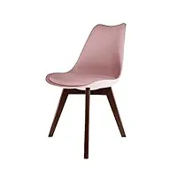 fusion living soho blush pink plastic chaise de salle à manger avec pieds carrés en bois foncé - ensemble de 6