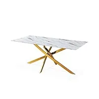 intensedeco table rectangulaire en verre effet marbre et pieds doré jodie