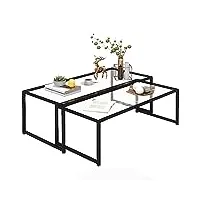 homcom lot de 2 tables basses gigognes tables de salon rectangulaires design en acier et plateaux en verre trempé noir
