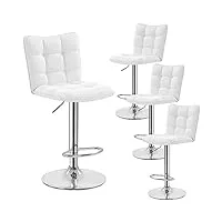 yaheetech lot de 4 tabourets de bar en similicuir réglables en hauteur chaises de bar assise pivotante à 360° tabourets de cuisine pour bar salle à manger comptoir 50 × 43,5 × 92,5 cm blanc