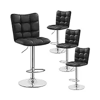 yaheetech lot de 4 tabourets de bar en similicuir réglables en hauteur chaises de bar assise pivotante à 360° tabourets de cuisine pour bar salle à manger comptoir 50 × 43,5 × 92,5 cm noir