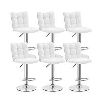 yaheetech lot de 6 tabourets de bar en similicuir réglables en hauteur chaises de bar assise pivotante à 360° tabourets de cuisine pour bar salle à manger comptoir 50 × 43,5 × 92,5 cm blanc