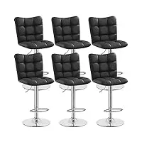yaheetech lot de 6 tabourets de bar en similicuir réglables en hauteur chaises de bar assise pivotante à 360° tabourets de cuisine pour bar salle à manger comptoir 50 × 43,5 × 92,5 cm noir