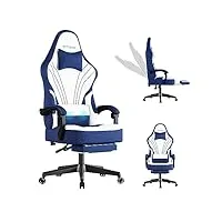 ulody chaise gaming ergonomique, fauteuil de bureau pivotant, dossier haut, siege gamer avec appui-tête et soutien lombaire ajustables, chaise de jeu avec repose-pieds(bleu)